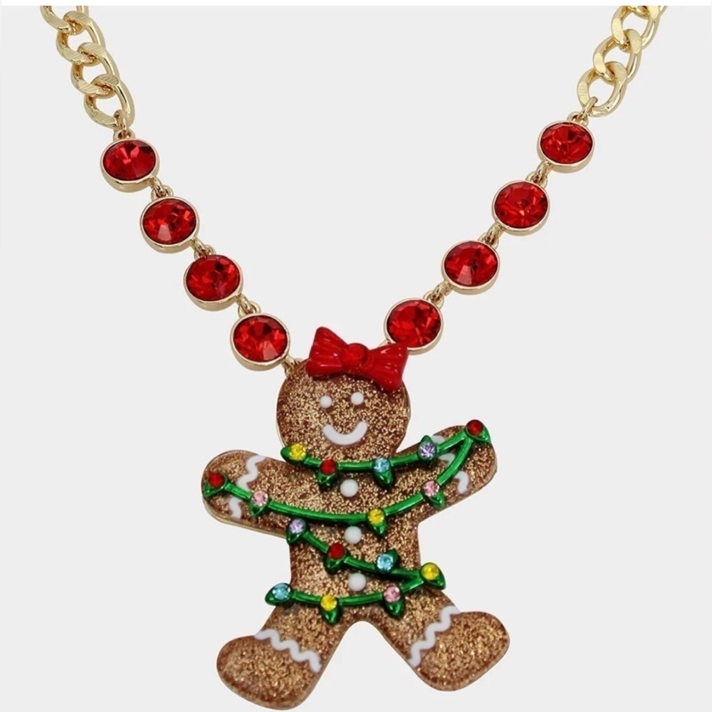 Betsey Johnson Festive Gingerbread Man Necklace with Red Accents - Picture 4 of 5